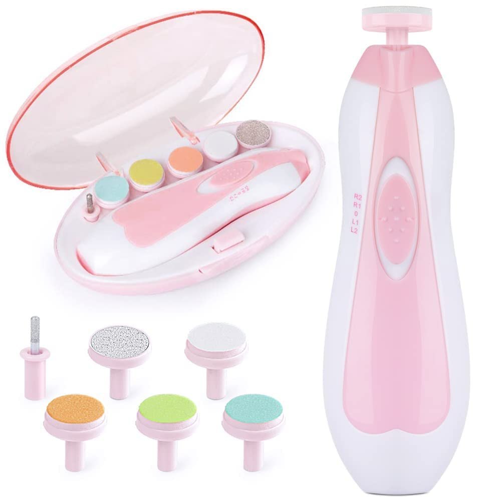 Momcozy Baby Nail File Electric, Gentle Baby Nail Trimmer Electric Rechargeable, Baby Nail Clipper Electric, 7 Grinding Head Replacement Pads