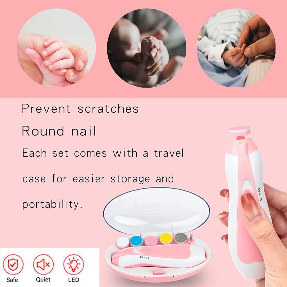 Momcozy Baby Nail File Electric, Gentle Baby Nail Trimmer Electric Rechargeable, Baby Nail Clipper Electric, 7 Grinding Head Replacement Pads