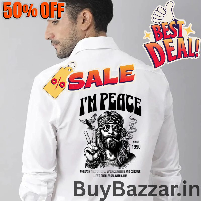 Men Regular Fit I'm Peace Printed Casual Shirt