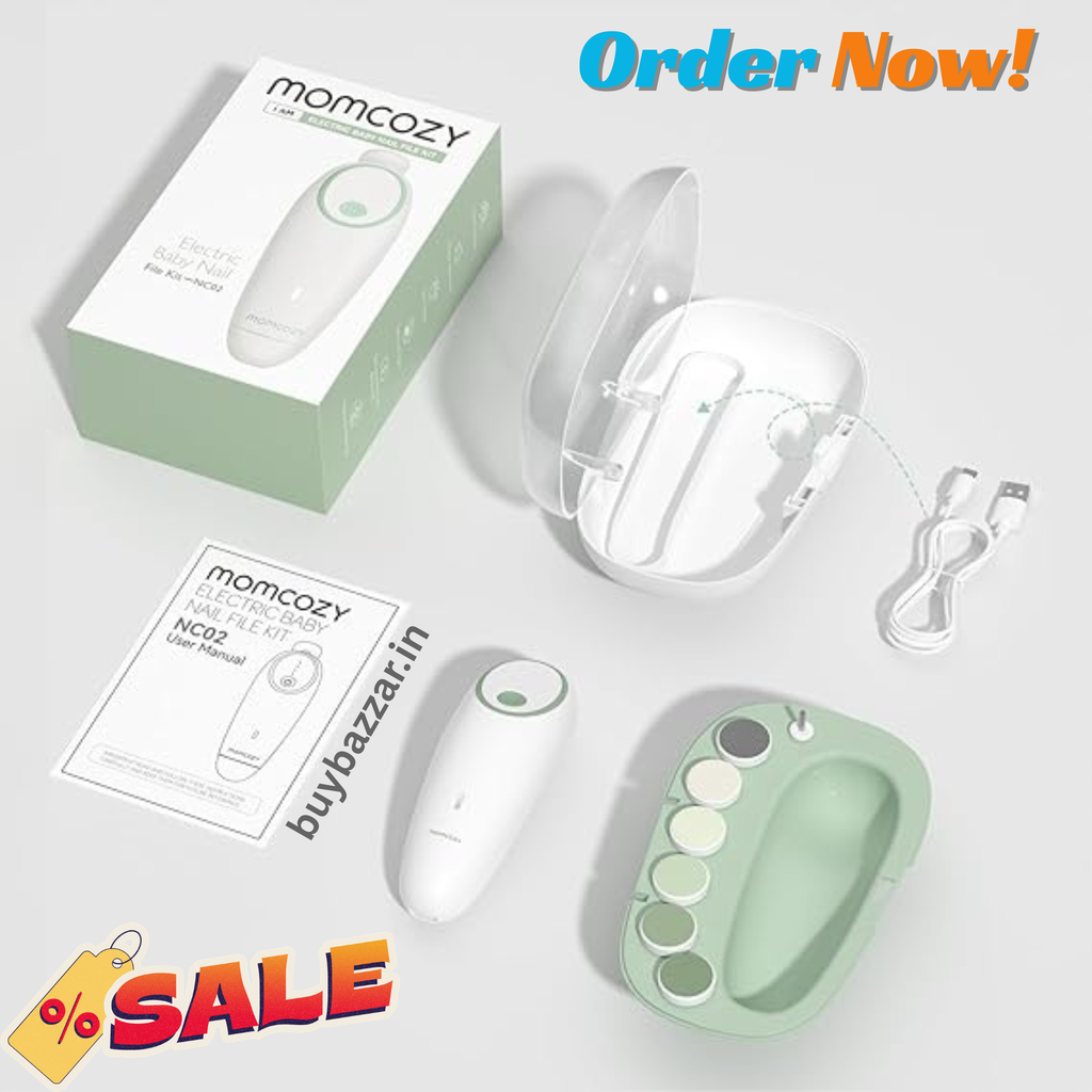 Momcozy Baby Nail File Electric, Gentle Baby Nail Trimmer Electric Rechargeable, Baby Nail Clipper Electric, 7 Grinding Head Replacement Pads