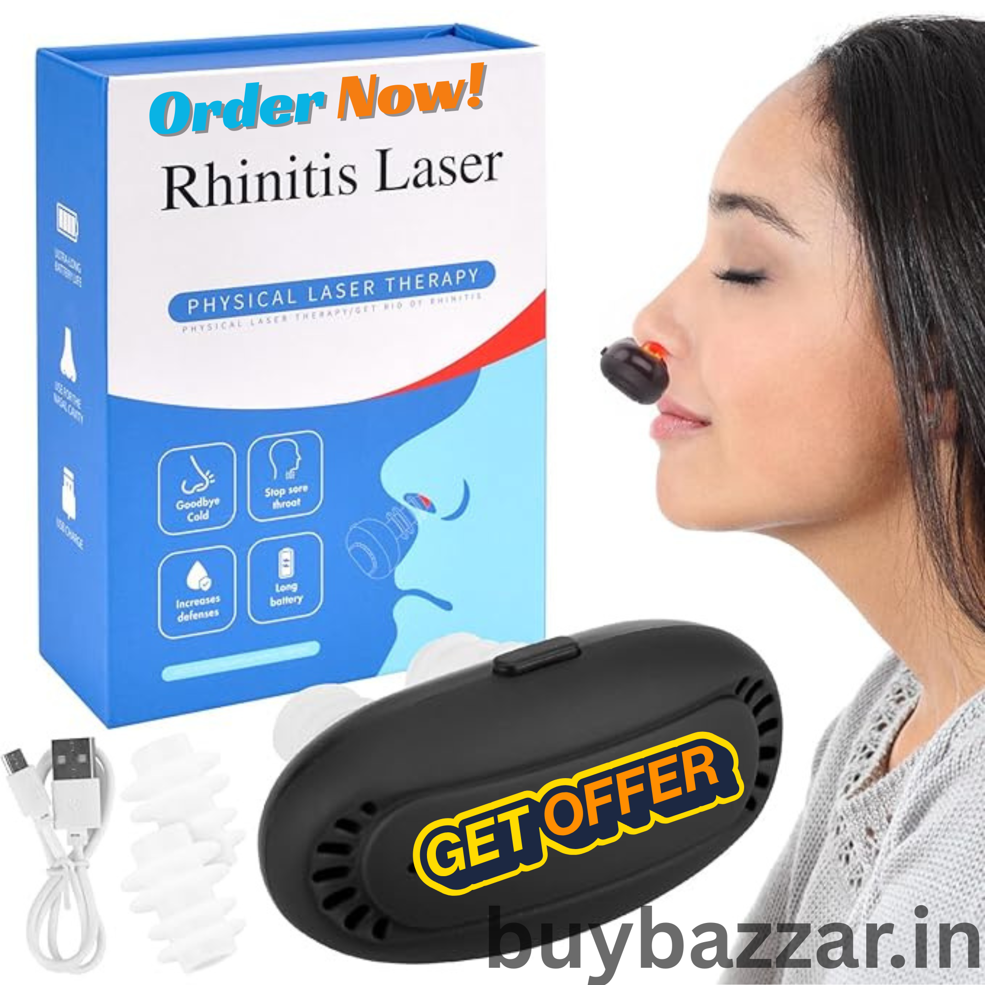 Portable Infrared Nasal Light Therapy Device, Black, USB Rechargeable, Red Light Treatment for Sinus Relief and Congestion Support