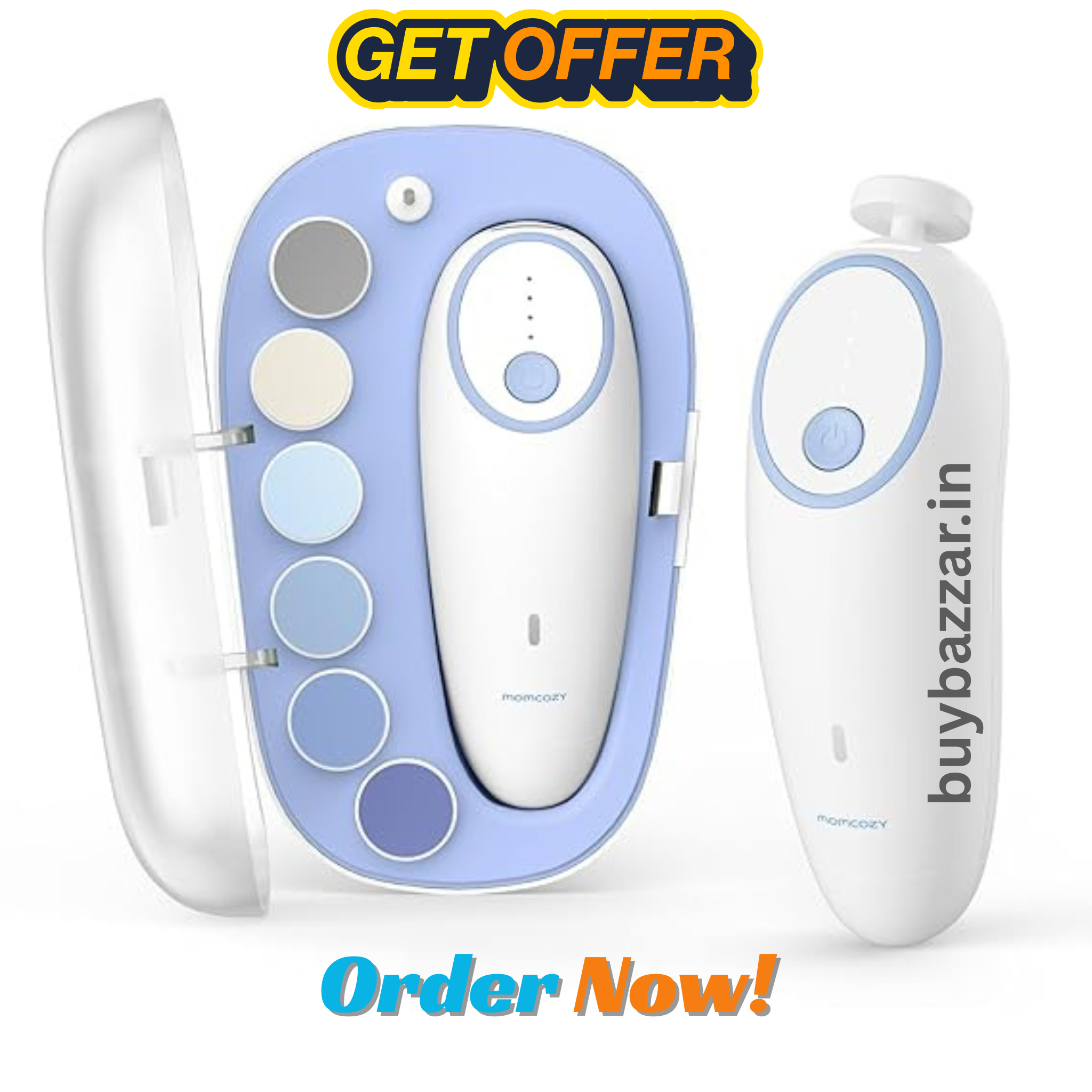 Momcozy Baby Nail File Electric, Gentle Baby Nail Trimmer Electric Rechargeable, Baby Nail Clipper Electric, 7 Grinding Head Replacement Pads